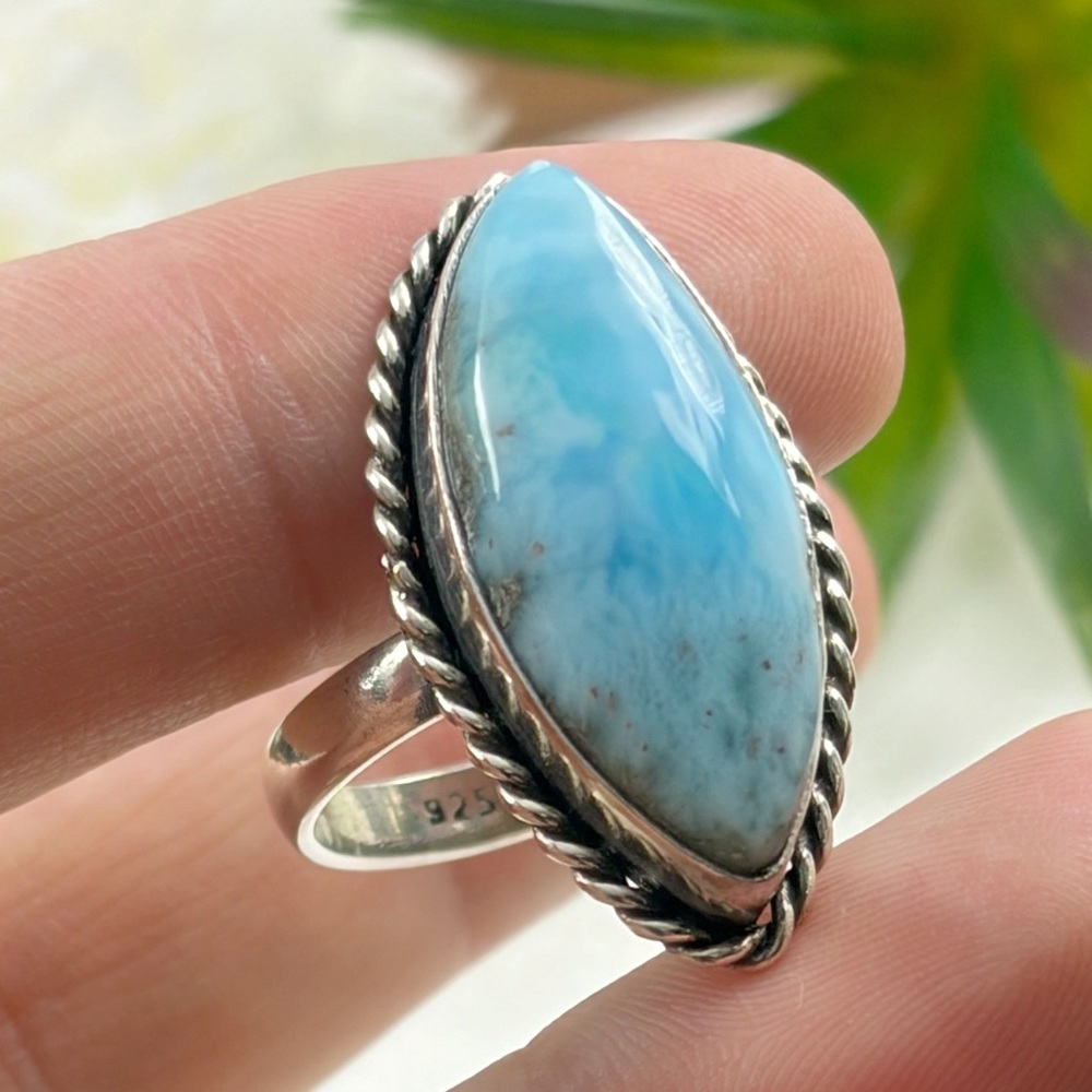 Larimar Ring Size 7 Marquise Boho Southwest New Sterling Silver 925 Overlay
